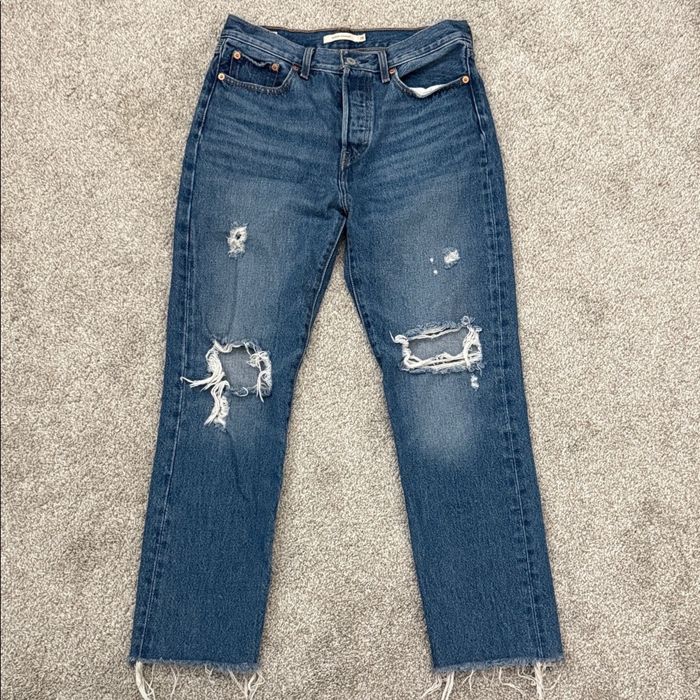 Levi's Blue Distressed Ankle Jeans